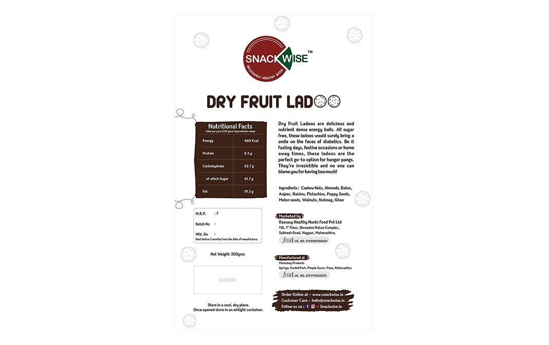 Snack Amor Dry Fruit Lad    Pack  200 grams